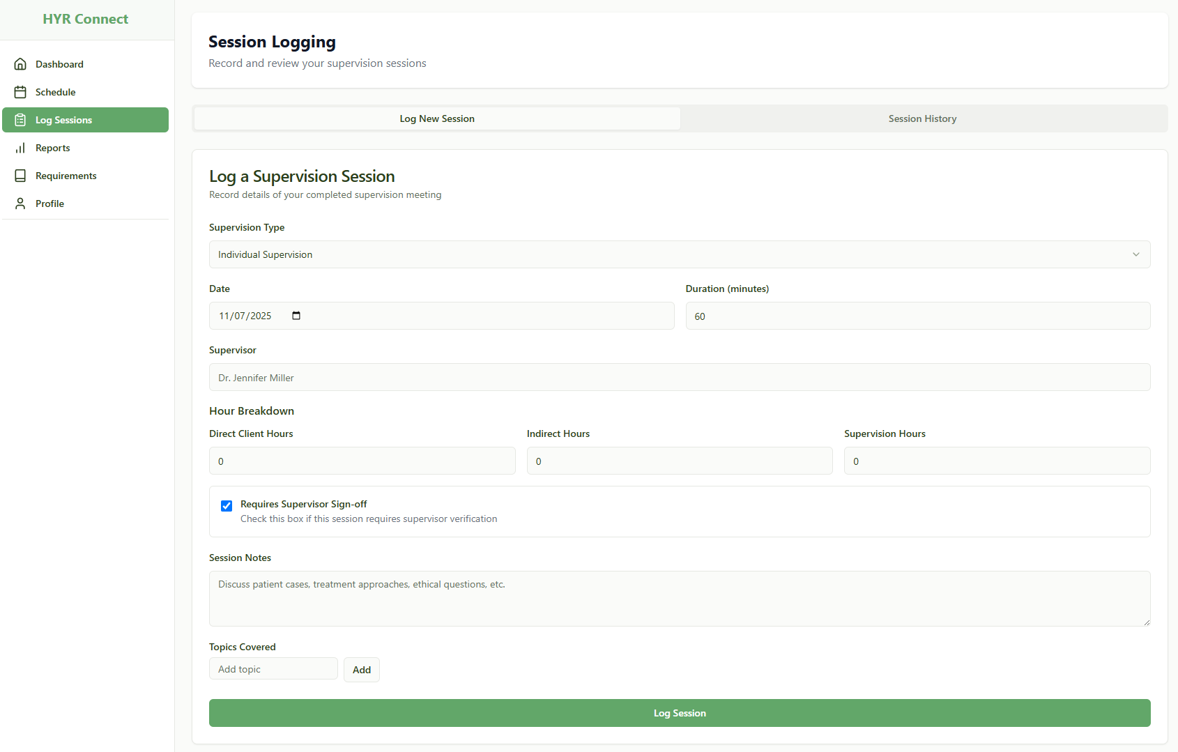Session logging interface